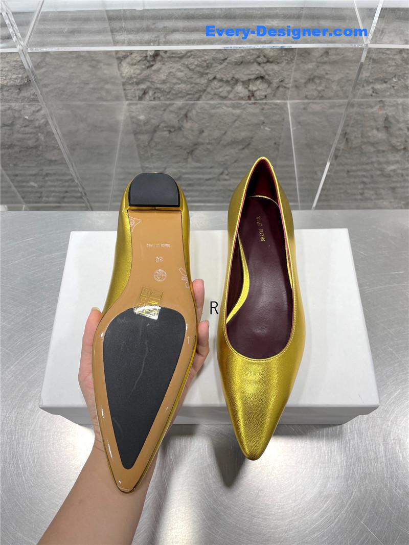 The row new French pointed toe chunky low-heeled shoes