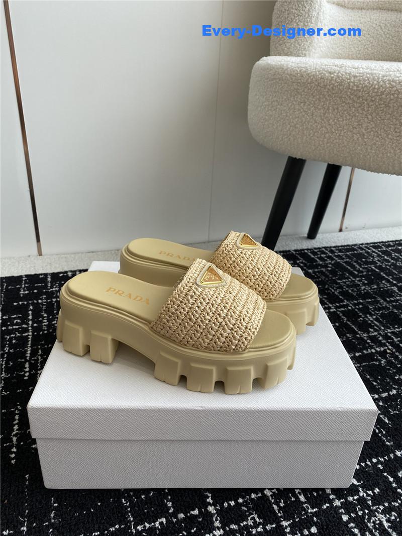 prada gear platform woven slippers