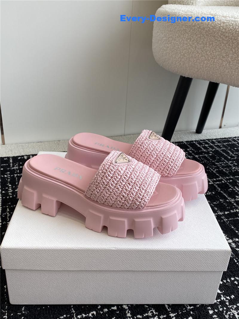 prada gear platform woven slippers