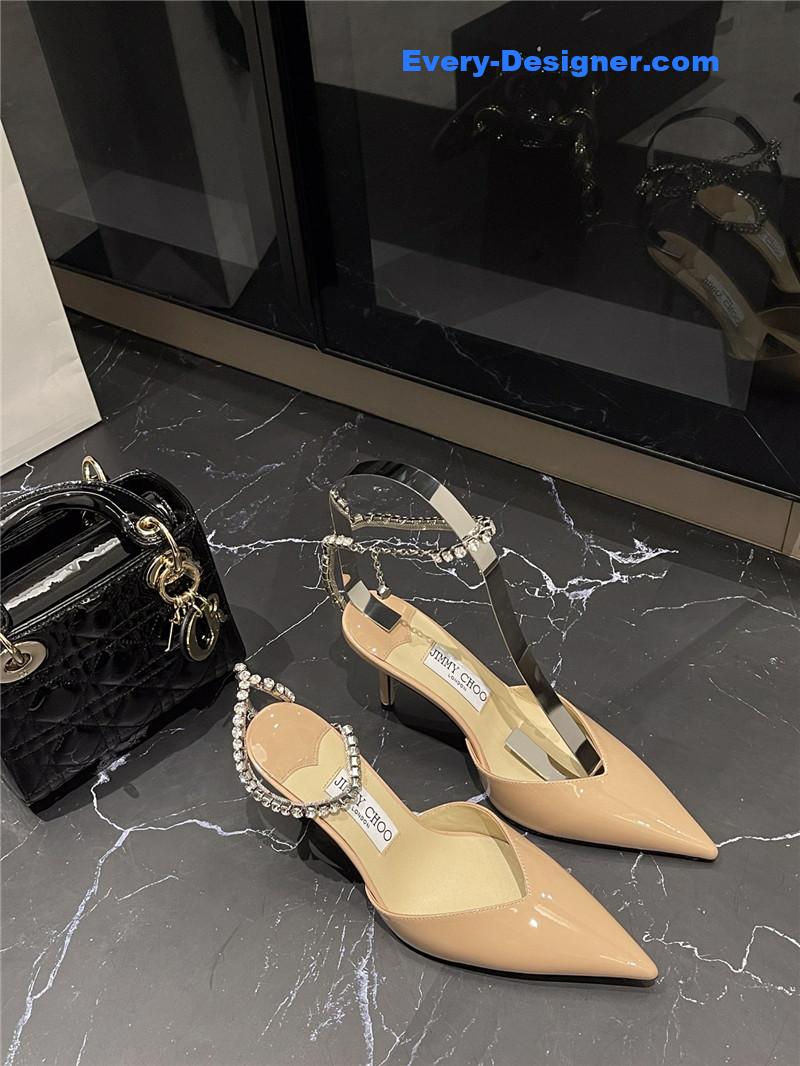 J1m*y Ch00 patent-leather crystal chain pumps