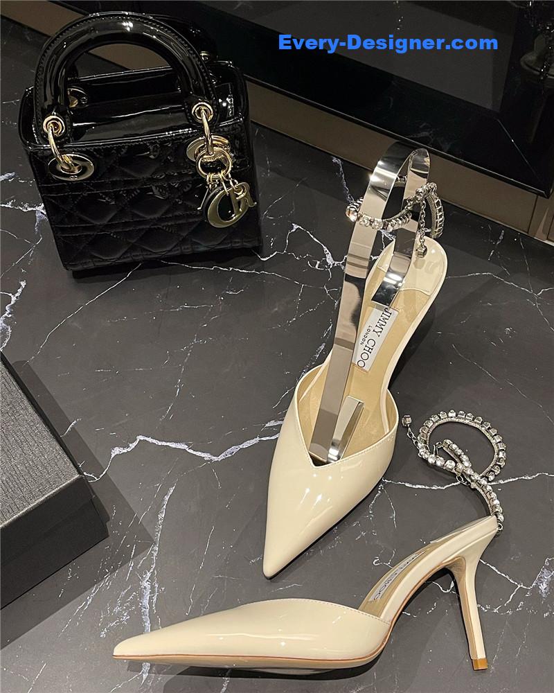 J1m*y Ch00 patent-leather crystal chain pumps