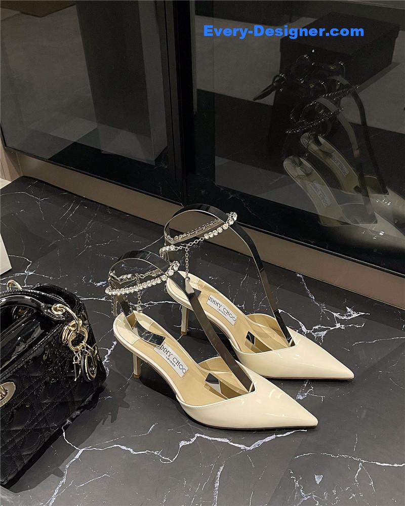 Jimmy Choo patent-leather crystal chain pumps