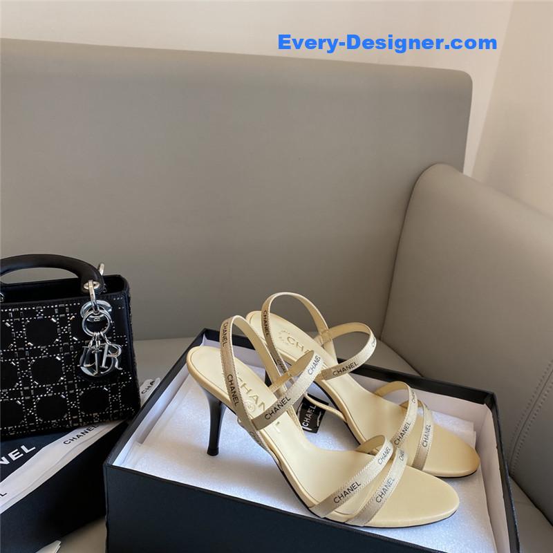 Chanel Beige Satin Ribbon Heels