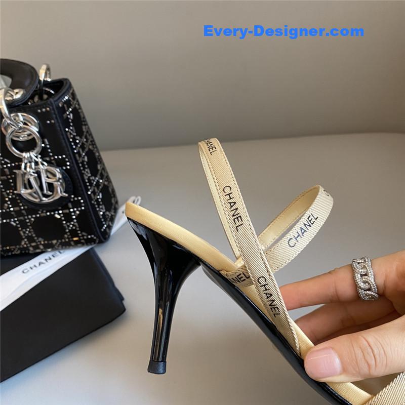 Ch**el beige satin ribbon heels