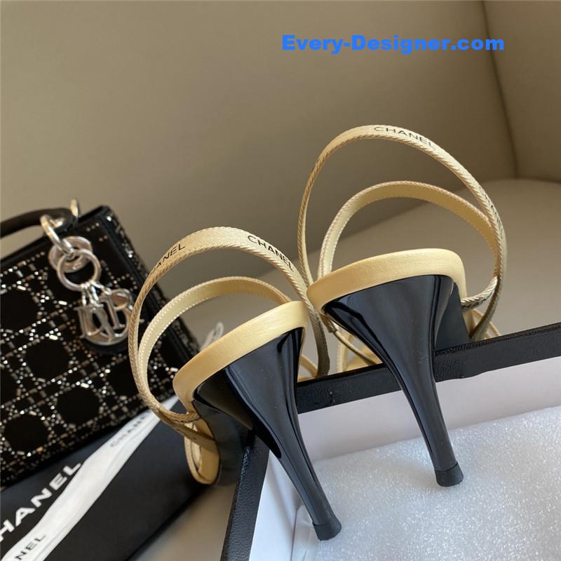 Ch**el beige satin ribbon heels