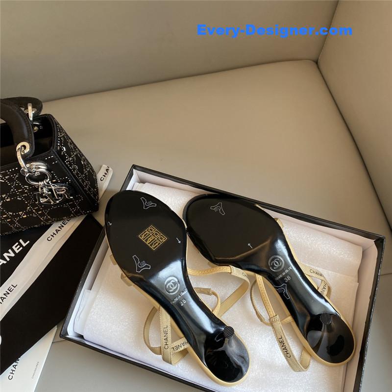 Ch**el beige satin ribbon heels