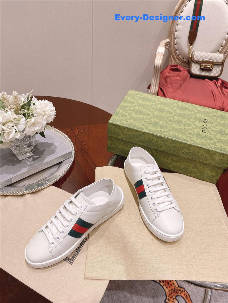 Gucci classic sports lace-up white shoes