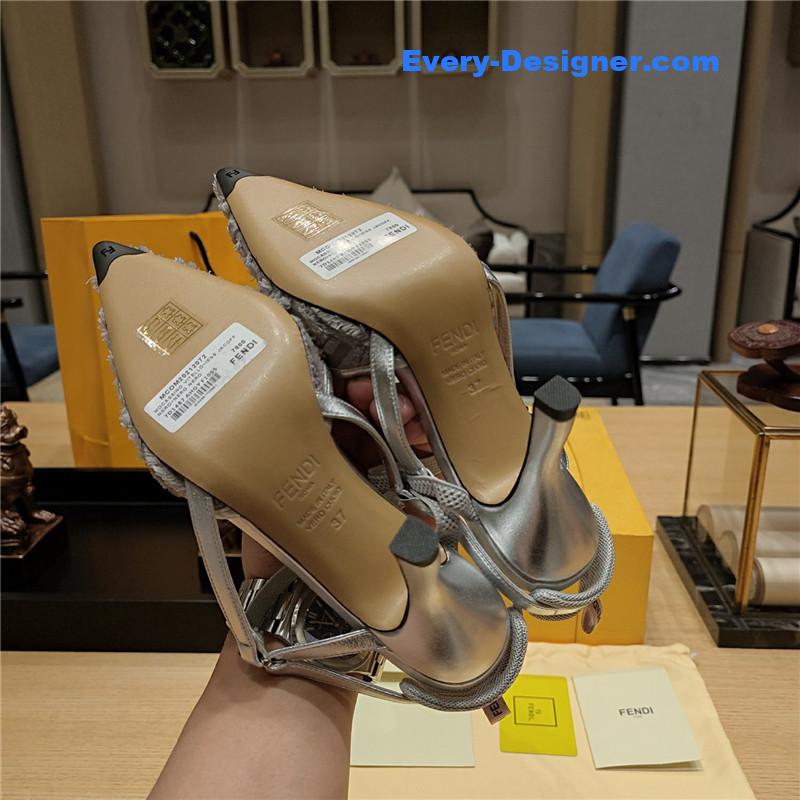 F**di flocked embroidered pointed toe sandals