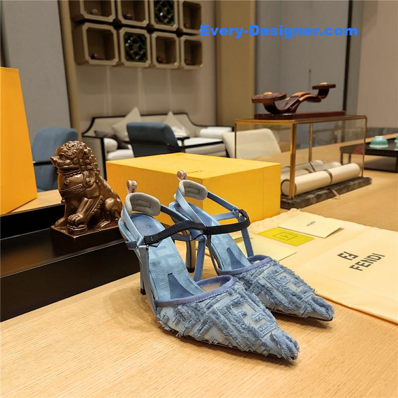 fendi flocked embroidered pointed toe sandals