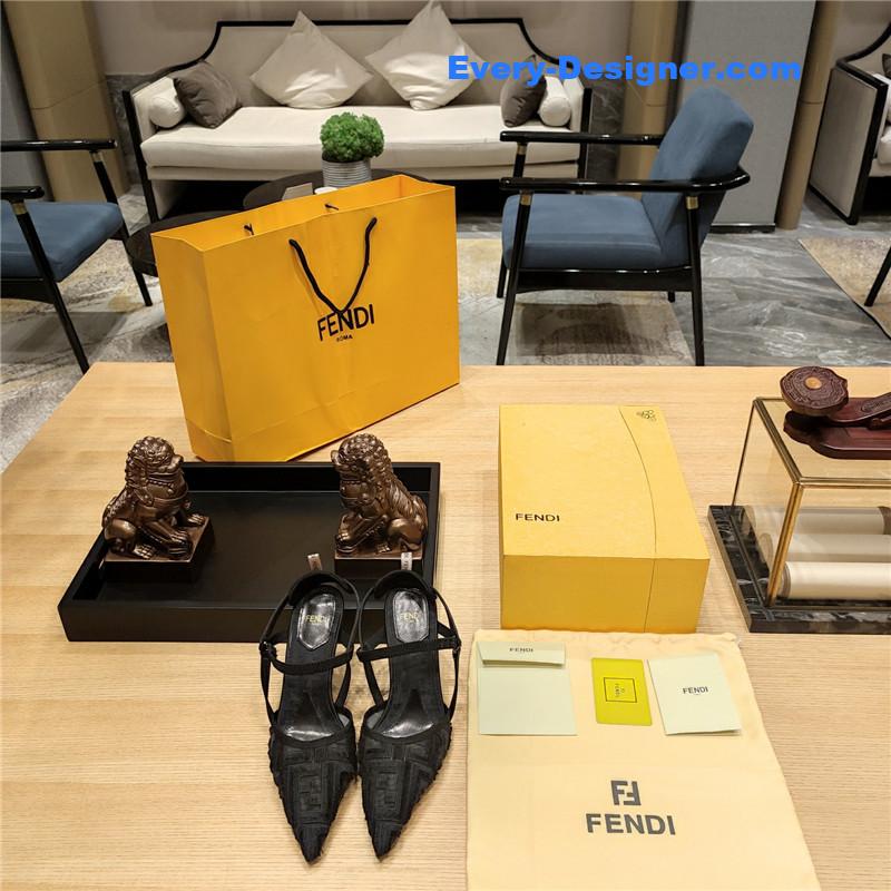 F**di flocked embroidered pointed toe sandals