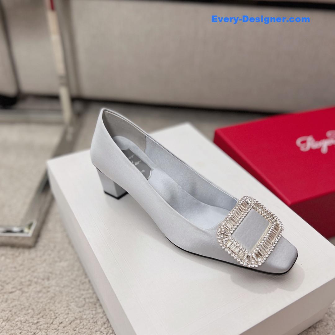 roger vivier silk D1am0nd buckle square heel shoes