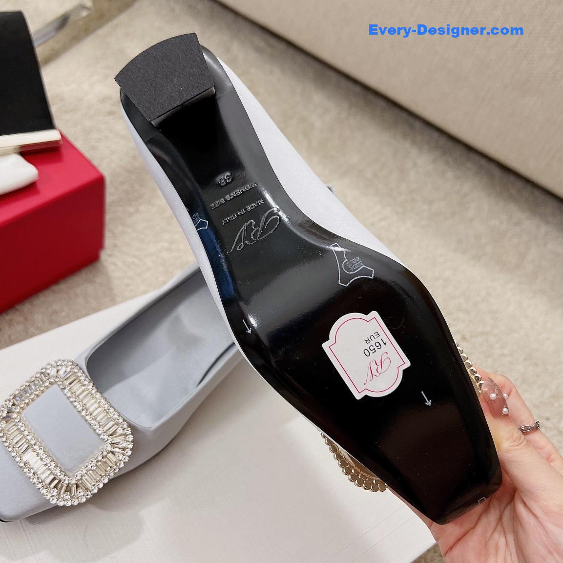 roger vivier silk D1am0nd buckle square heel shoes