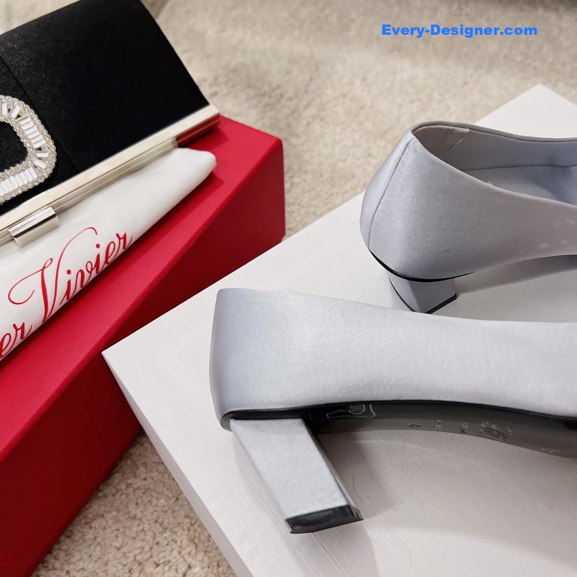 roger vivier silk D1am0nd buckle square heel shoes
