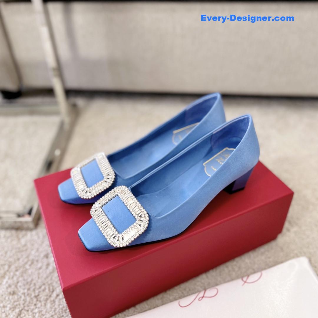 roger vivier silk D1am0nd buckle square heel shoes