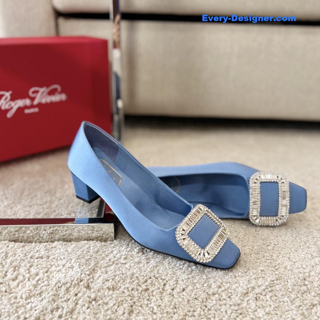 roger vivier silk D1am0nd buckle square heel shoes