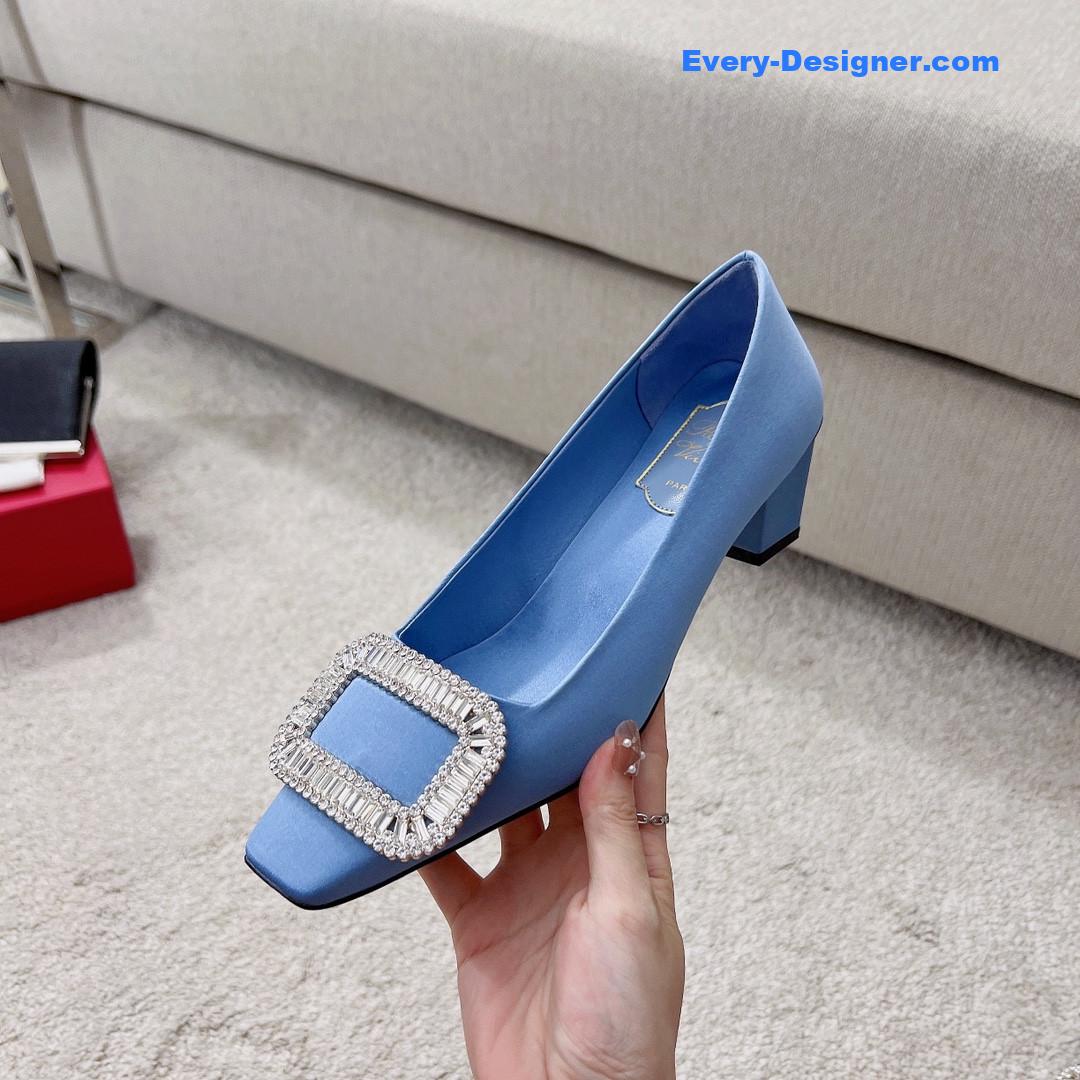 roger vivier silk D1am0nd buckle square heel shoes