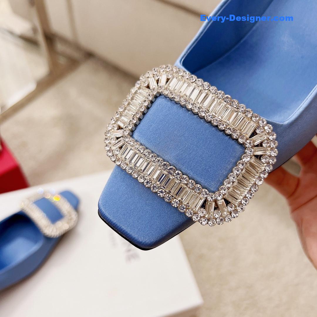 roger vivier silk D1am0nd buckle square heel shoes
