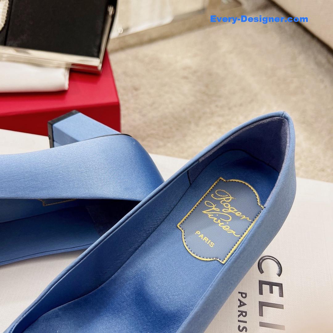 roger vivier silk D1am0nd buckle square heel shoes