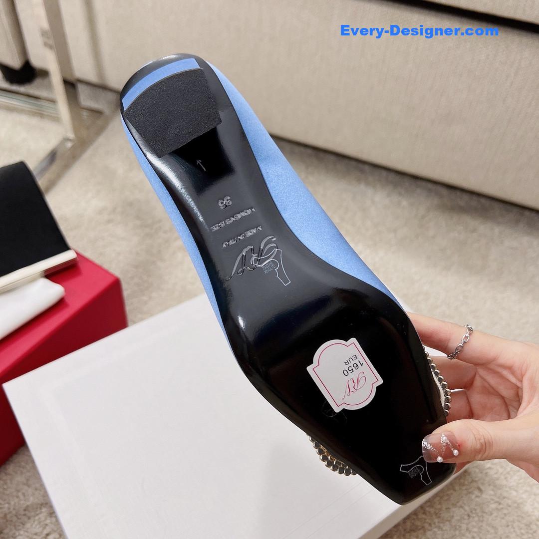 roger vivier silk D1am0nd buckle square heel shoes