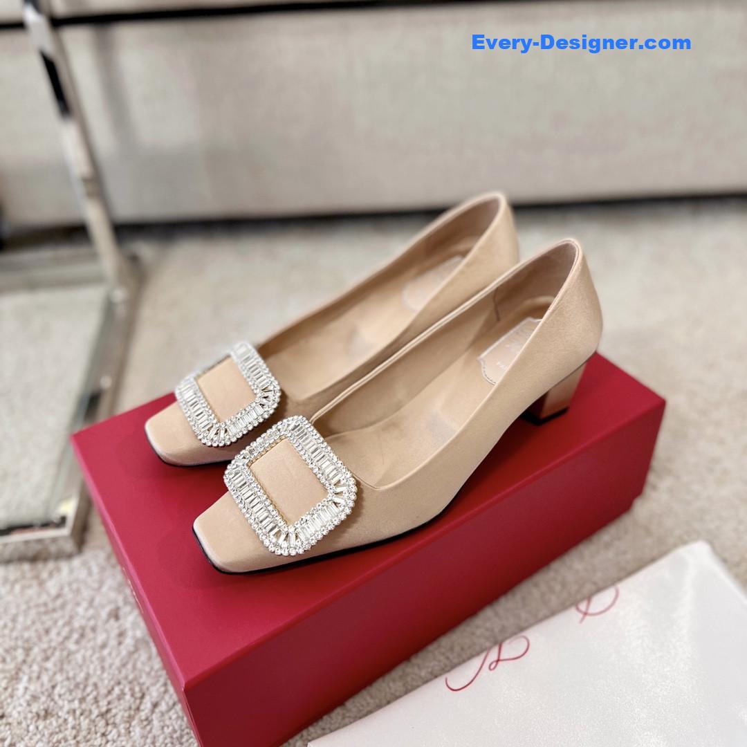 Roger vivier silk diamond buckle square heel shoes