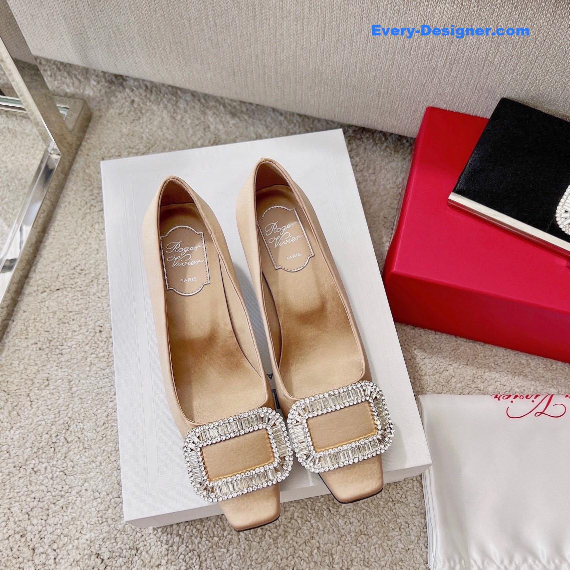 roger vivier silk D1am0nd buckle square heel shoes