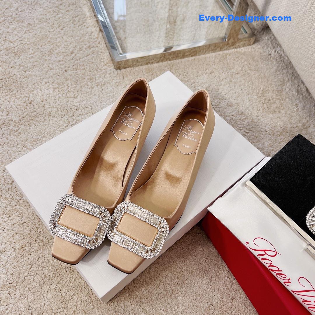 roger vivier silk D1am0nd buckle square heel shoes