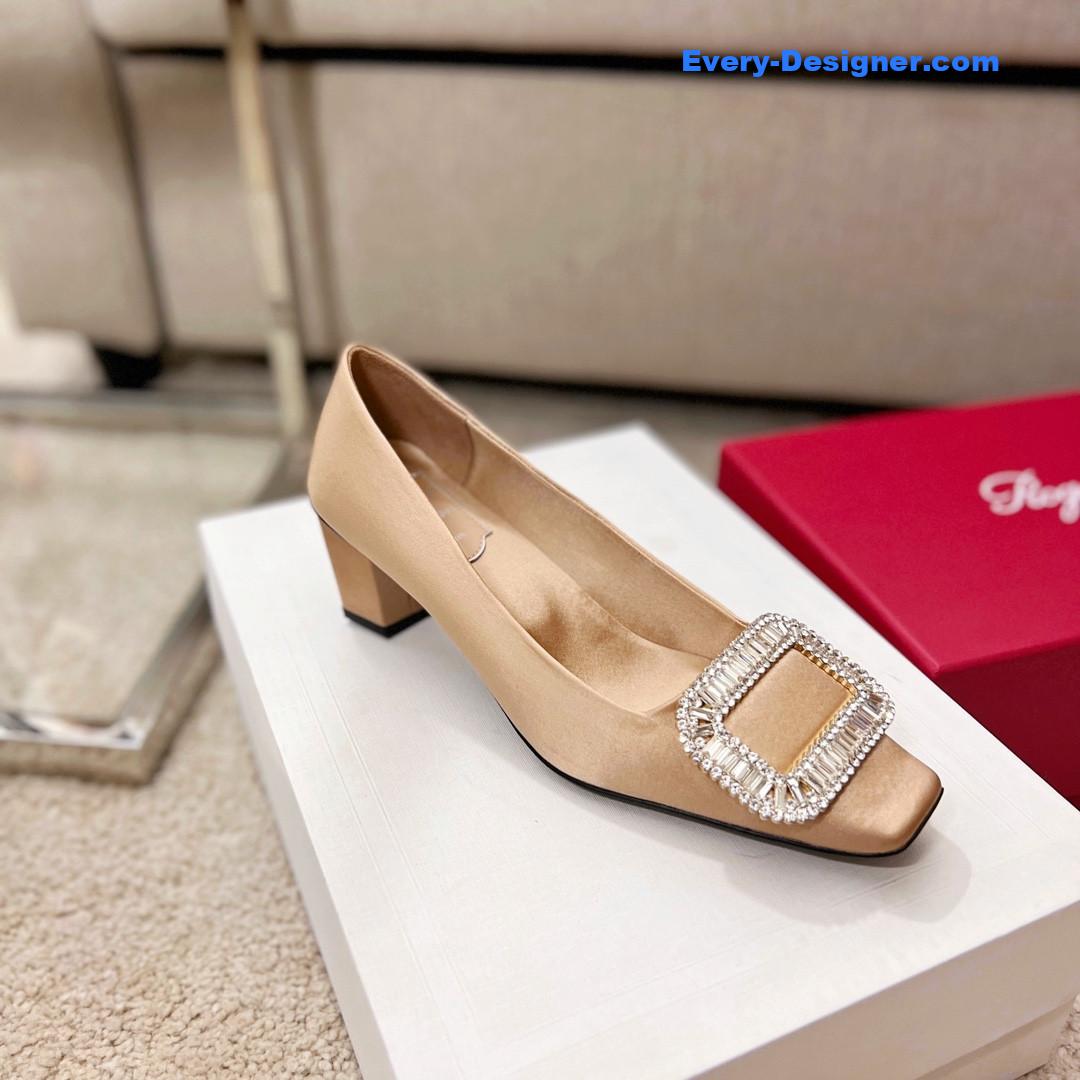 roger vivier silk D1am0nd buckle square heel shoes