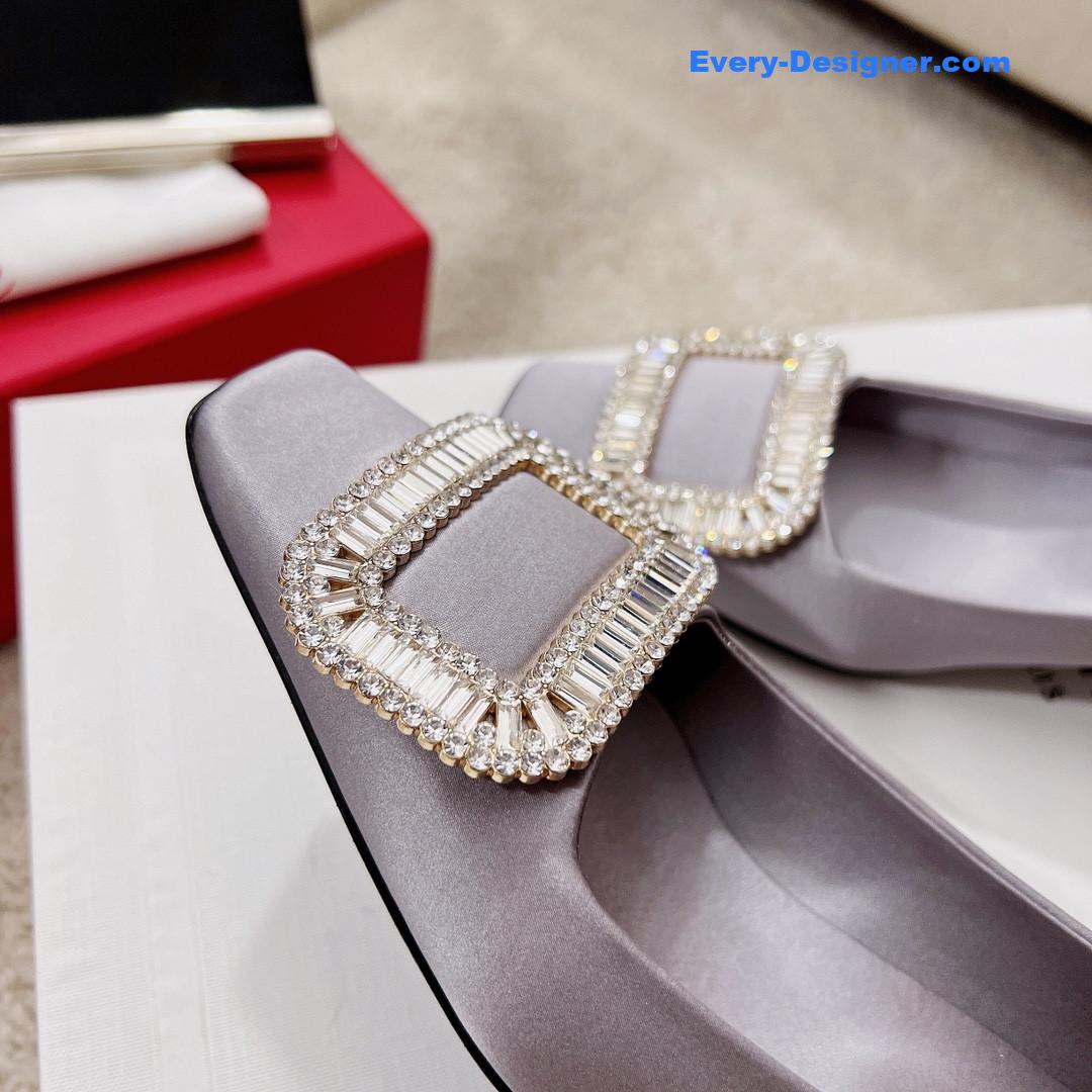 roger vivier silk D1am0nd buckle square heel shoes