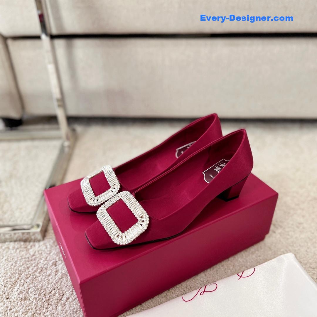 Roger vivier silk diamond buckle square heel shoes