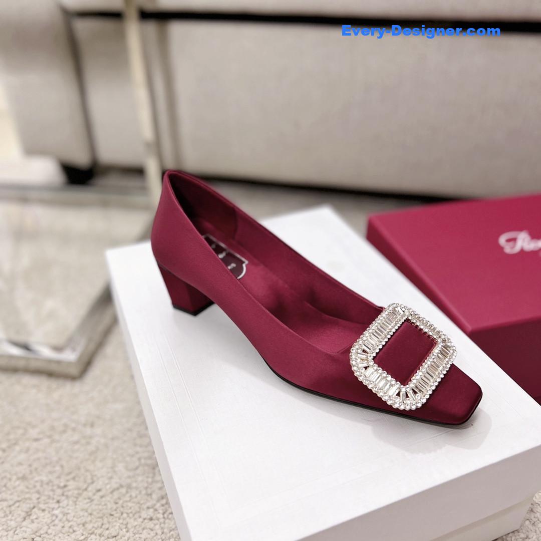 roger vivier silk D1am0nd buckle square heel shoes