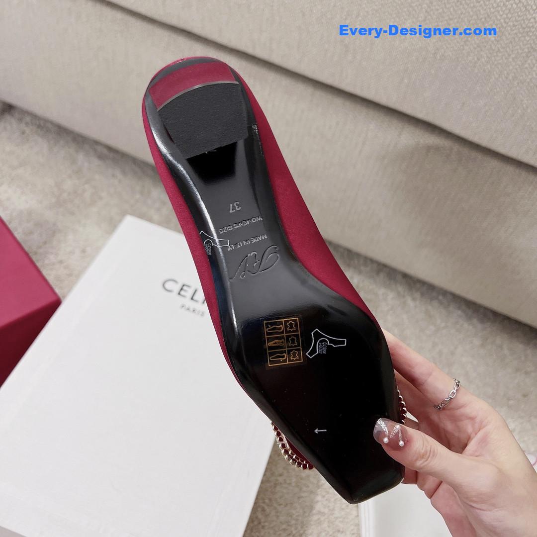 roger vivier silk D1am0nd buckle square heel shoes