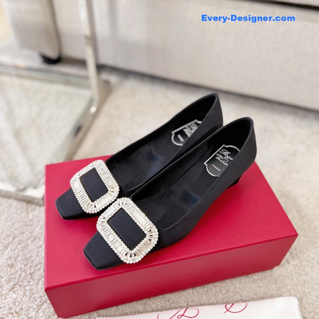 roger vivier silk D1am0nd buckle square heel shoes