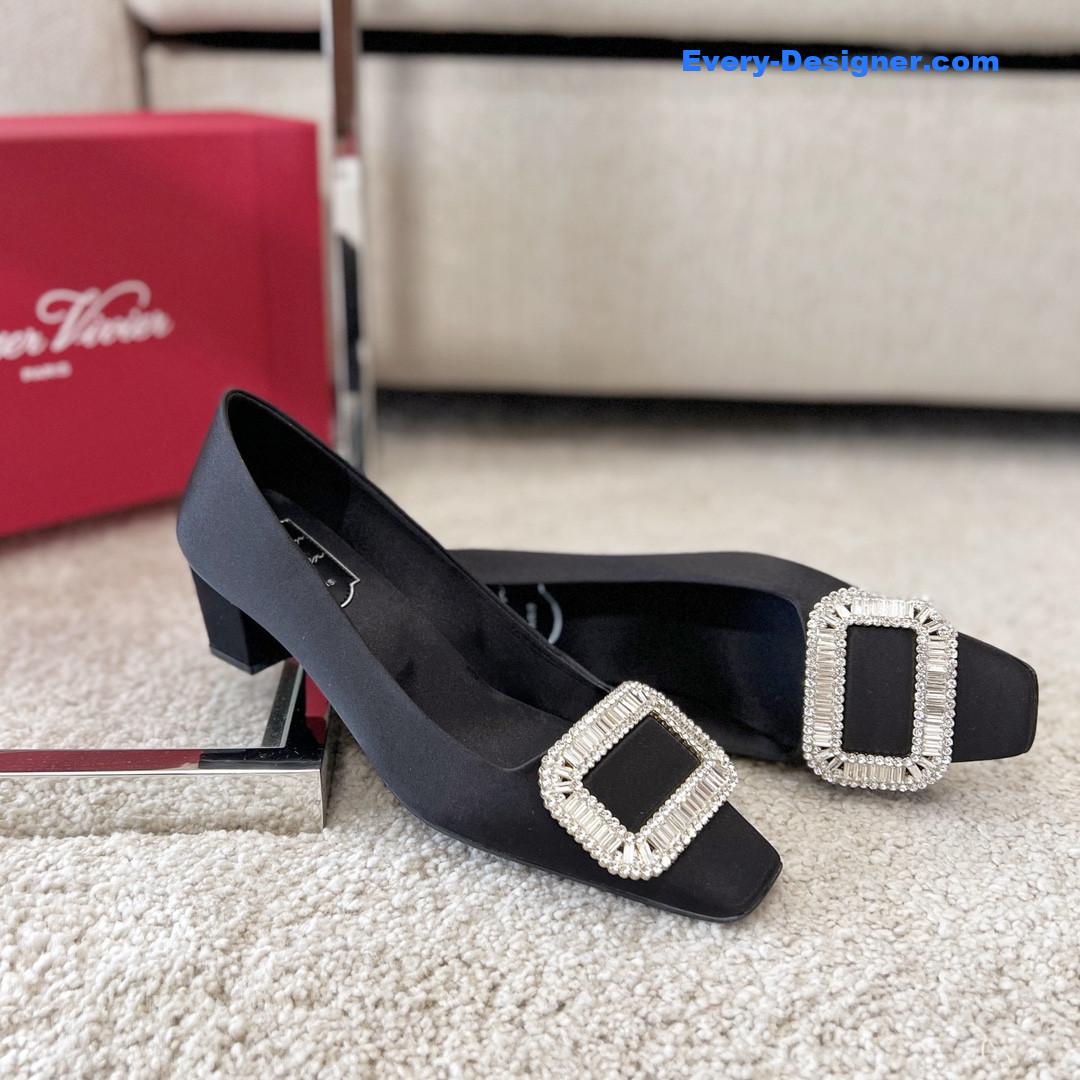 roger vivier silk D1am0nd buckle square heel shoes