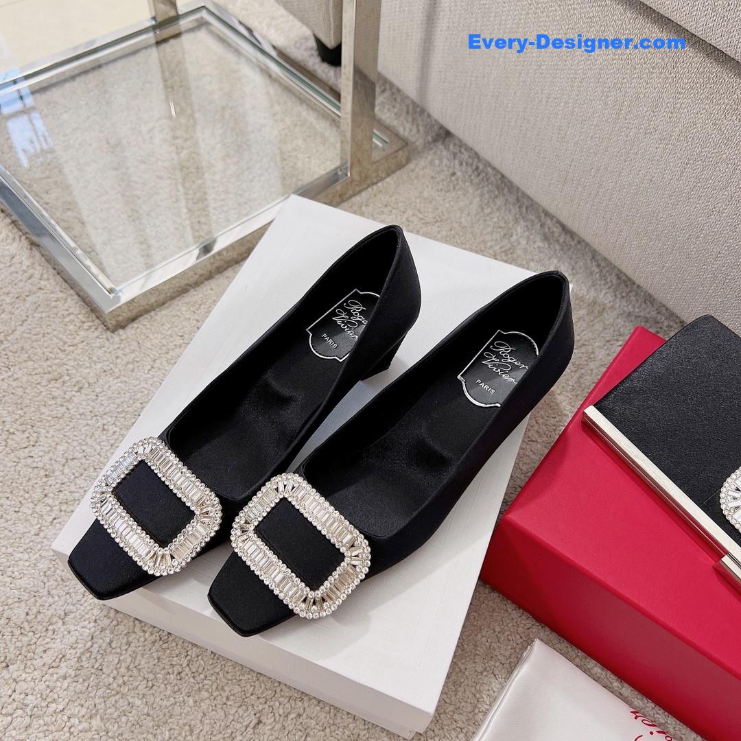 roger vivier silk D1am0nd buckle square heel shoes