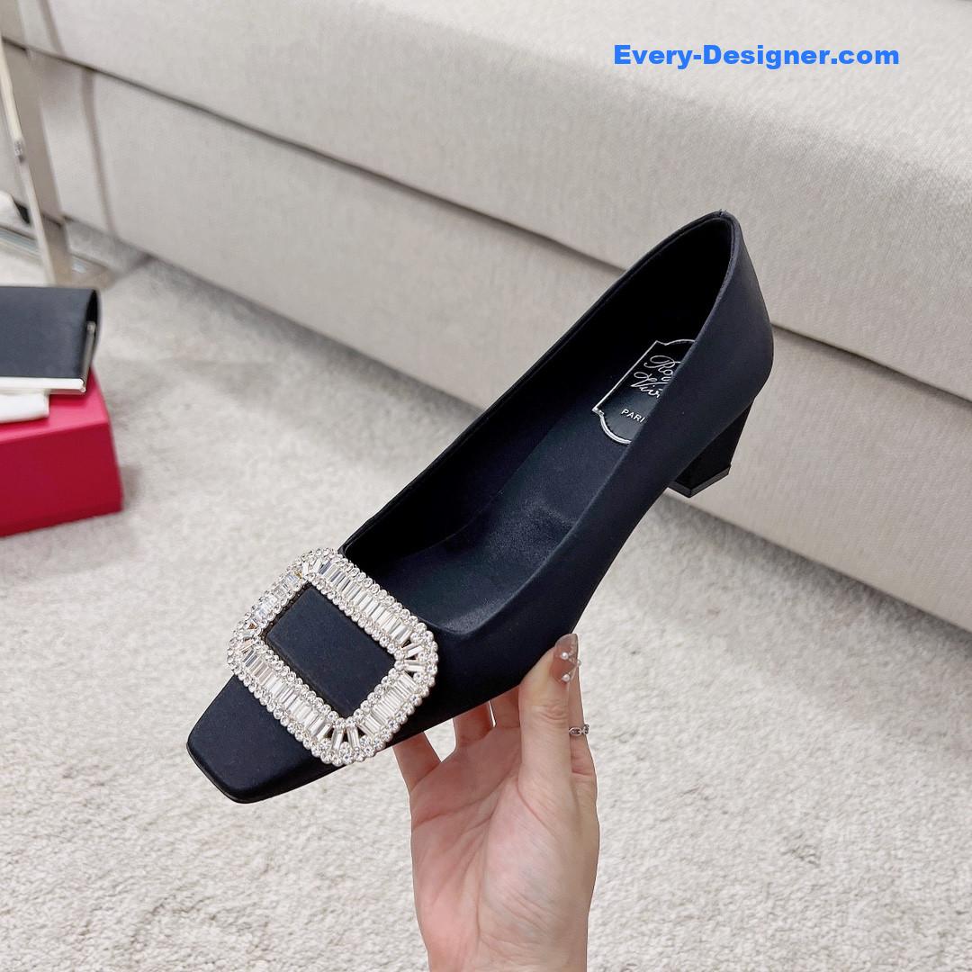 roger vivier silk D1am0nd buckle square heel shoes