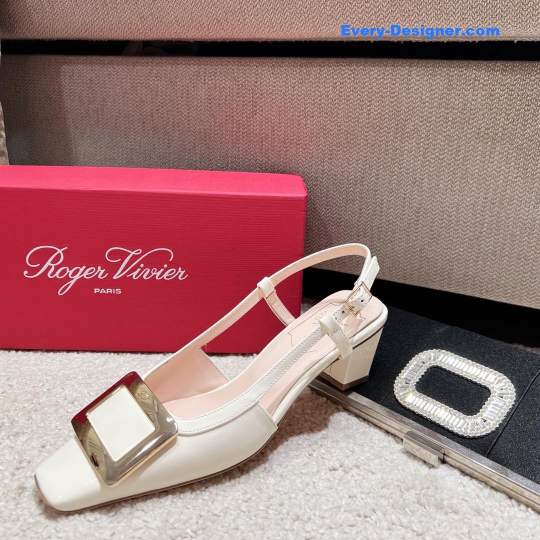 Roger vivier square buckle chunky heel back sandals