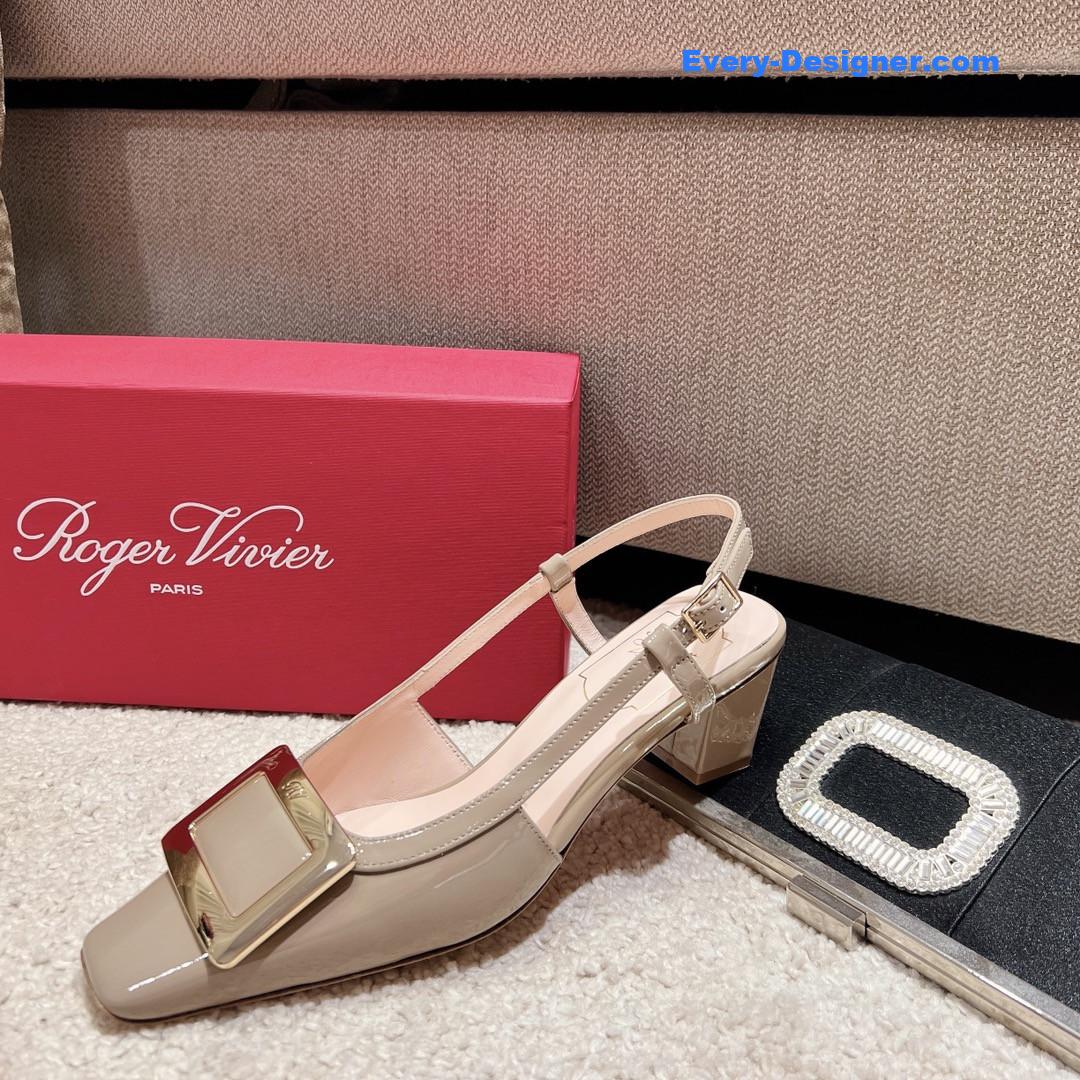Roger vivier square buckle chunky heel back sandals