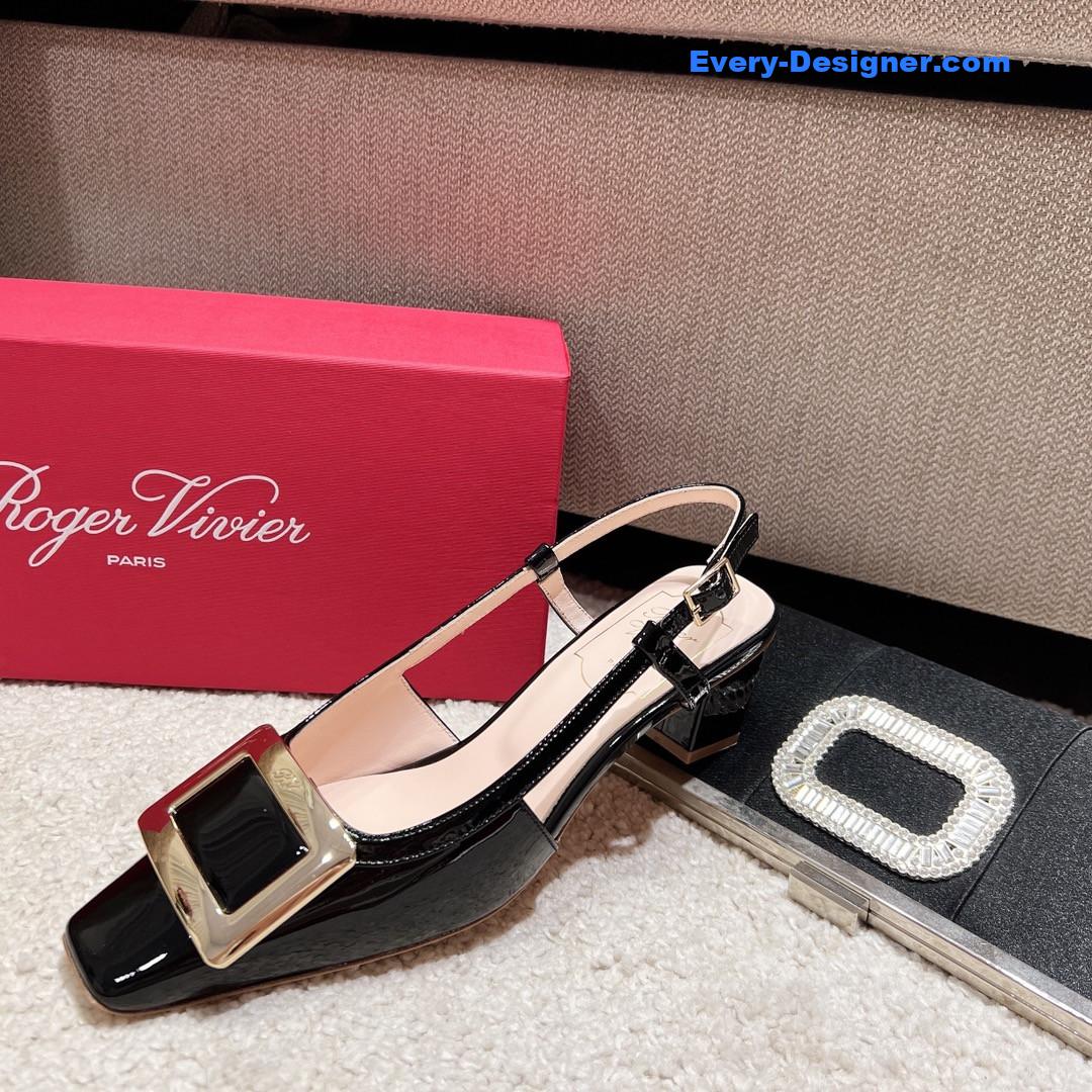Roger vivier square buckle chunky heel back sandals