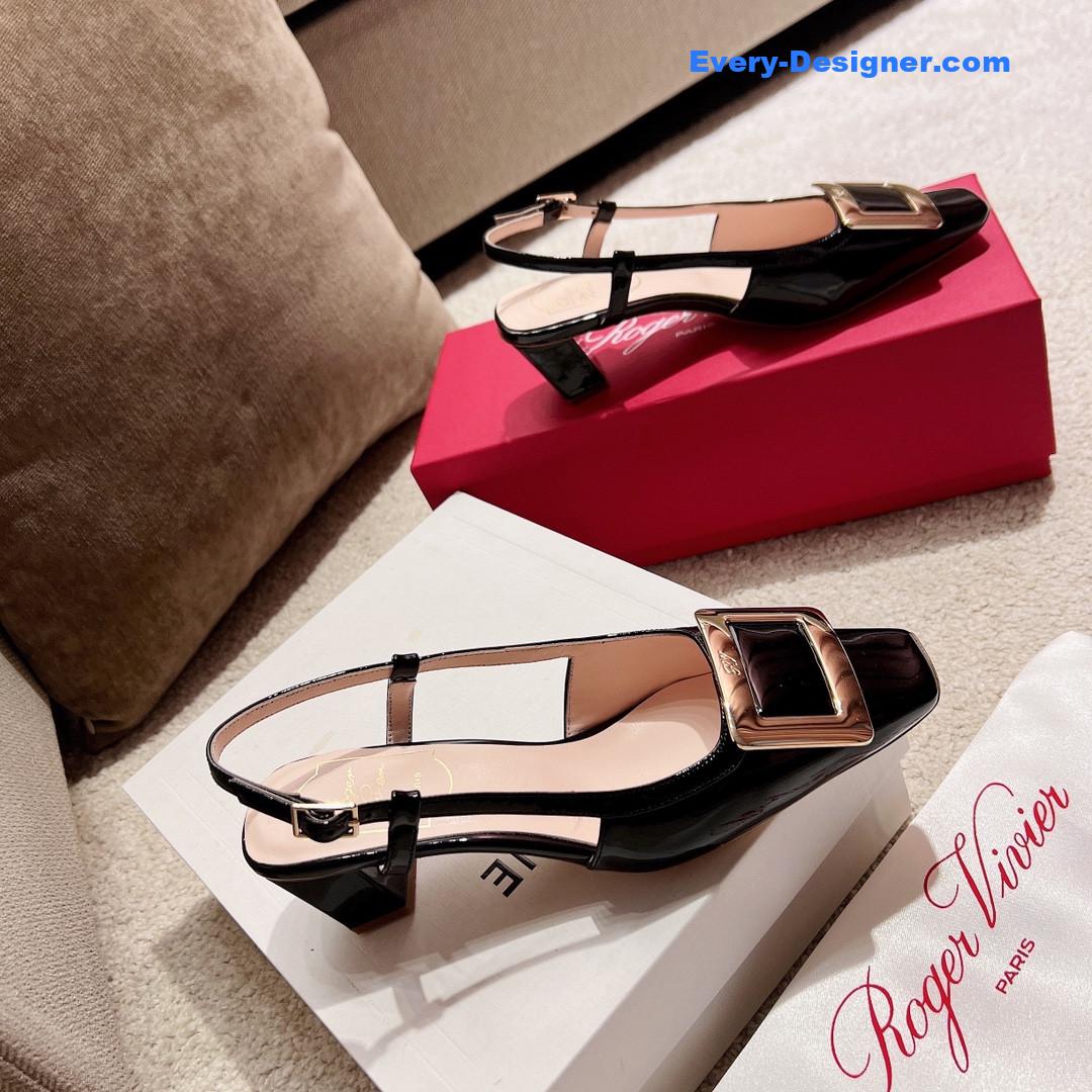 Roger vivier square buckle chunky heel back sandals