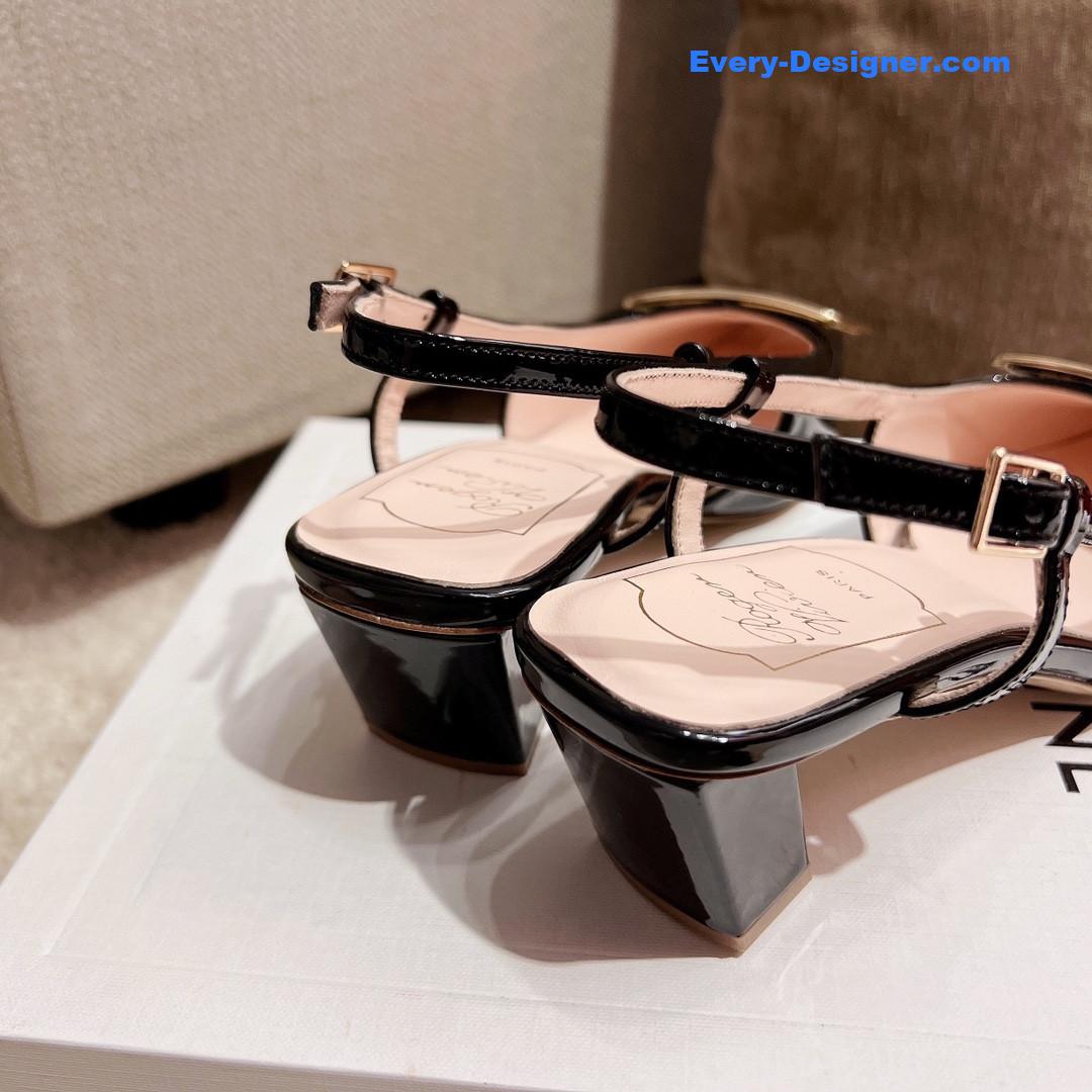 Roger vivier square buckle chunky heel back sandals