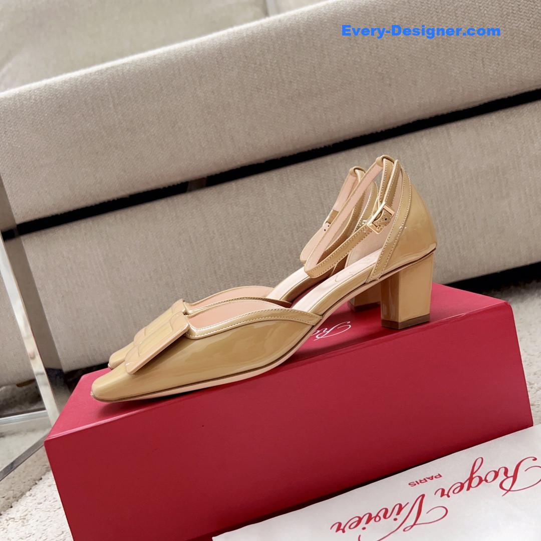 Roger vivier square buckle block heel strappy sandals