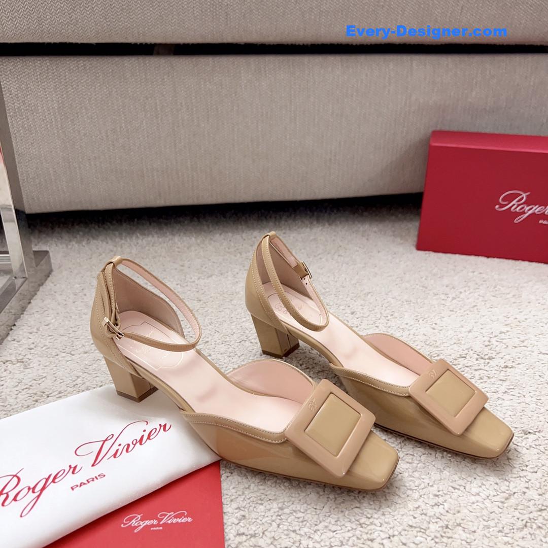 Roger vivier square buckle block heel strappy sandals