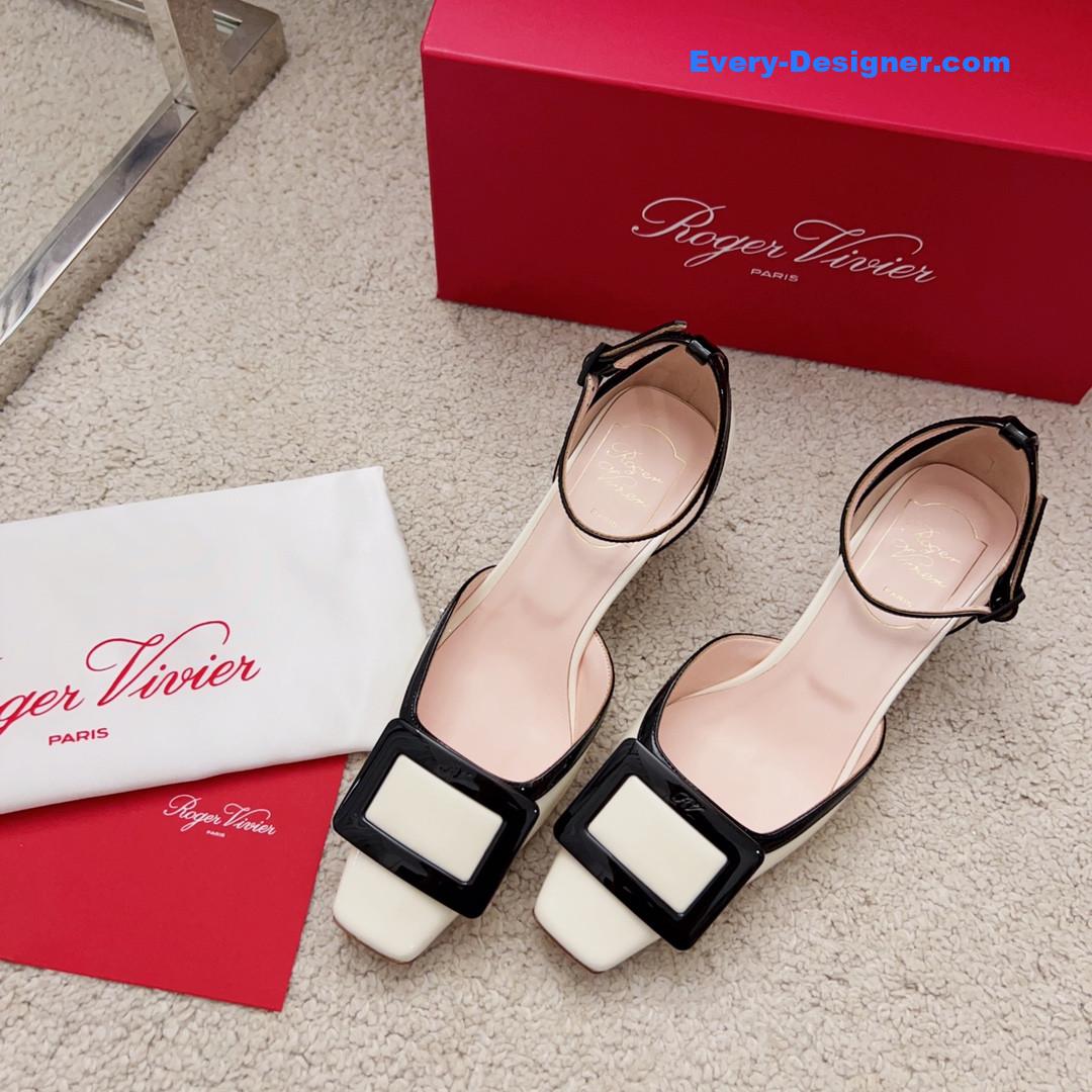 Roger vivier square buckle block heel strappy sandals