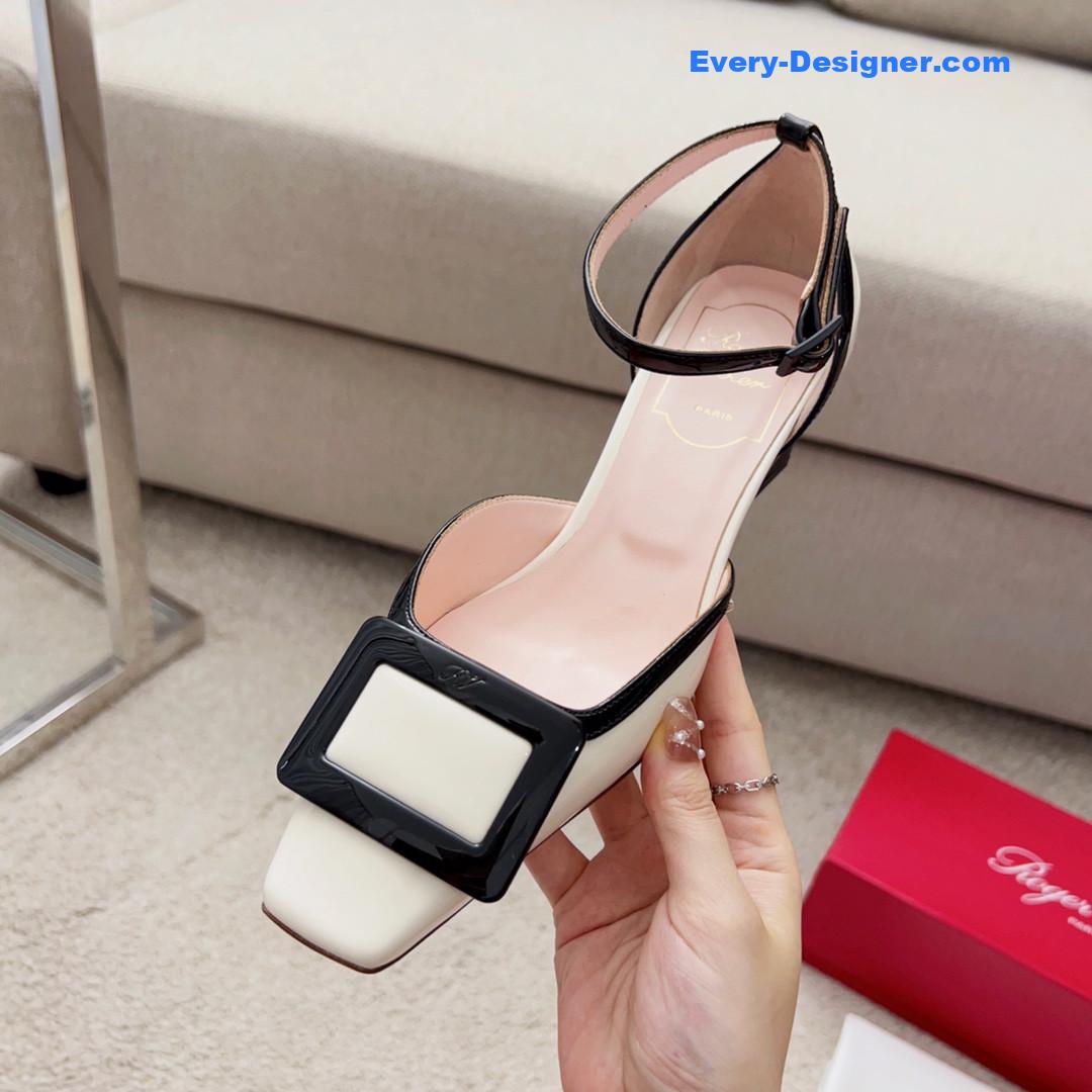 Roger vivier square buckle block heel strappy sandals