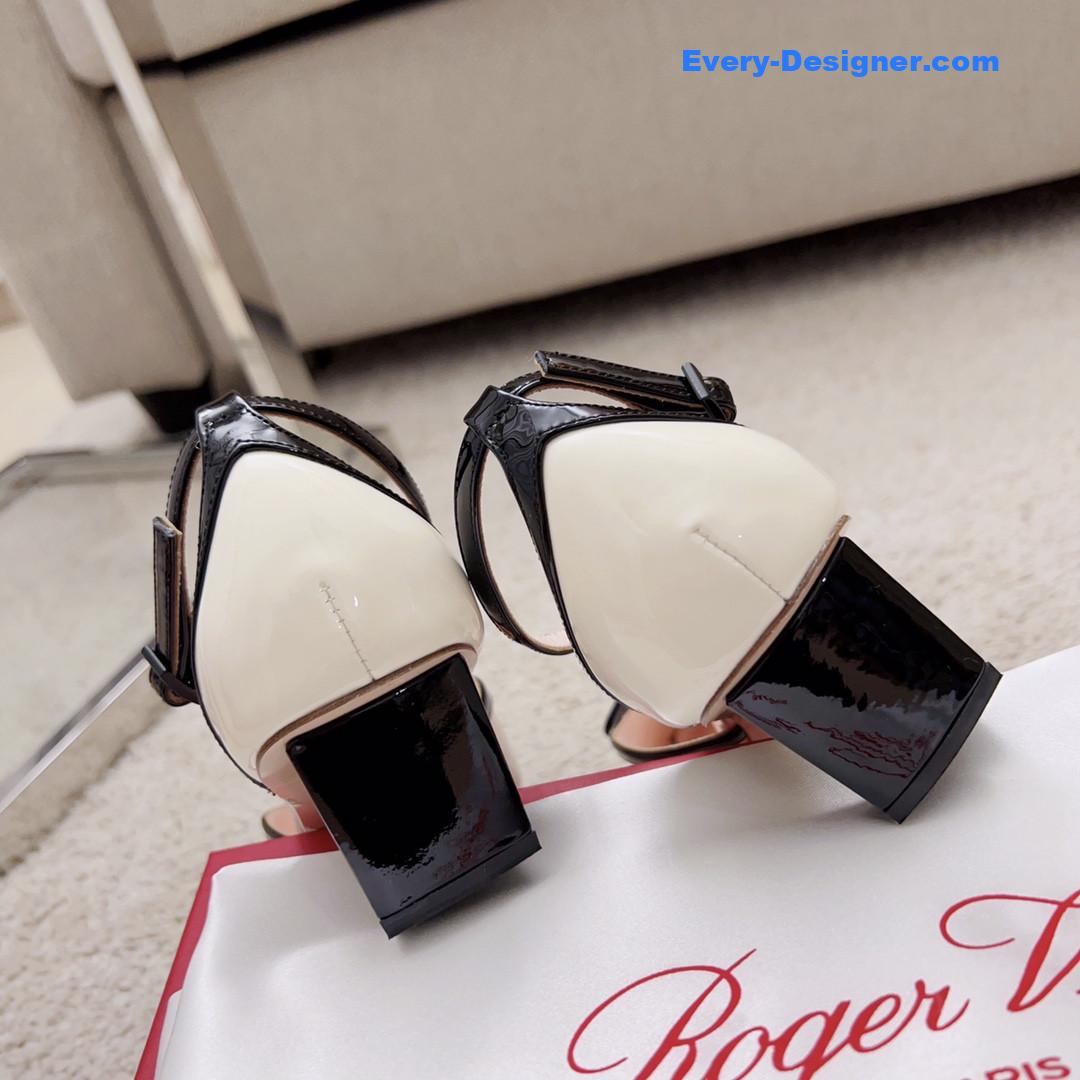 Roger vivier square buckle block heel strappy sandals