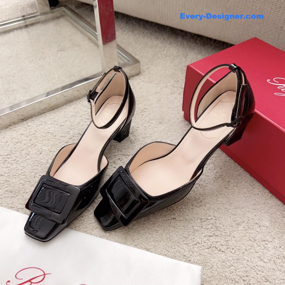 Roger vivier square buckle block heel strappy sandals