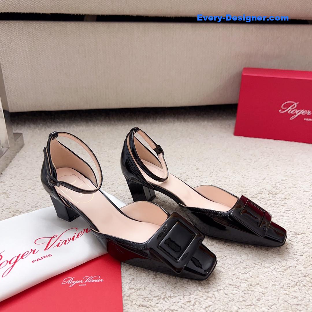 Roger vivier square buckle block heel strappy sandals