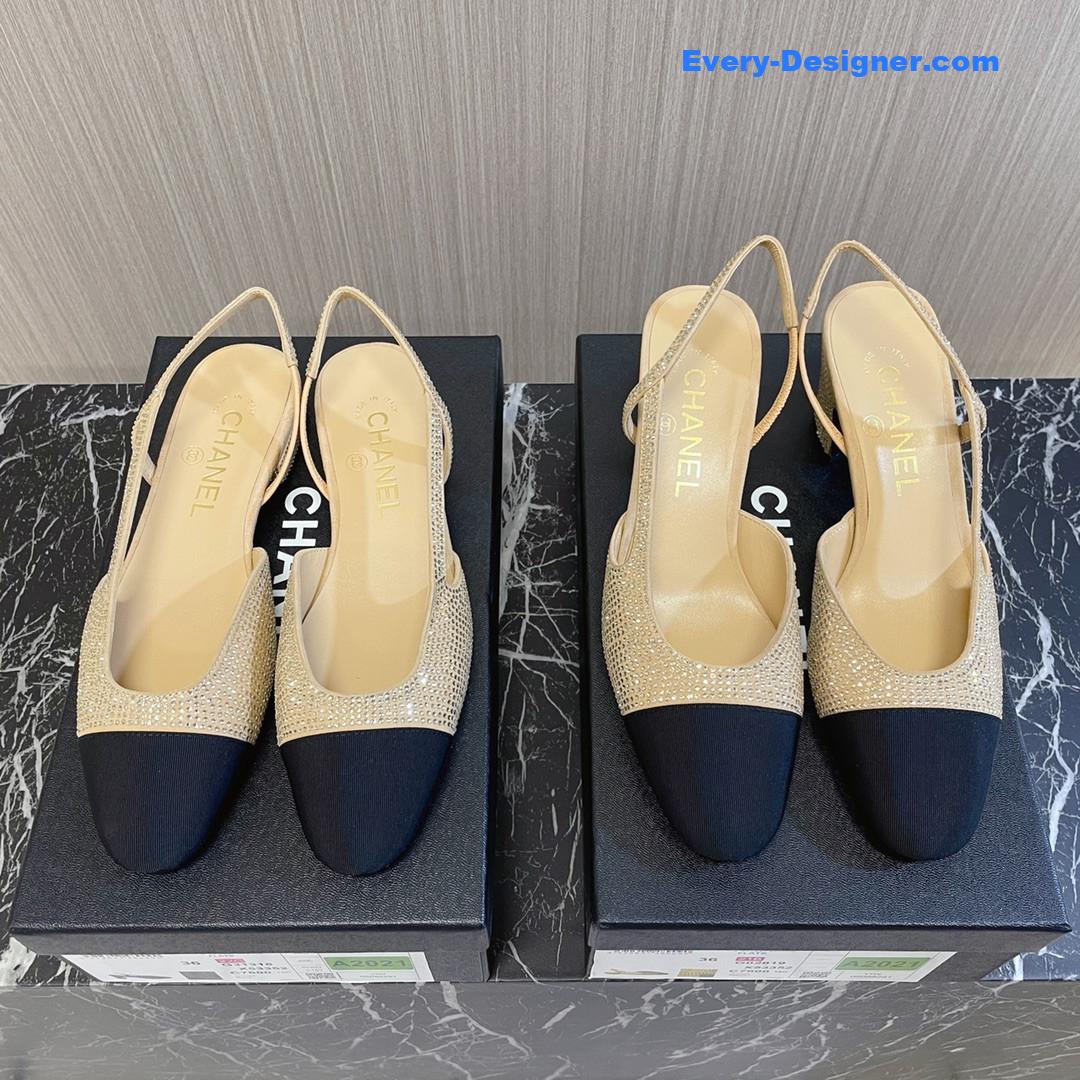 CC rhinestone thick heel side empty sandals