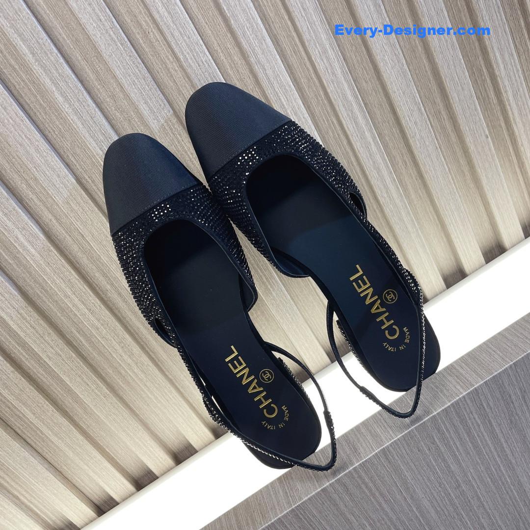 CC rhinestone thick heel side empty sandals