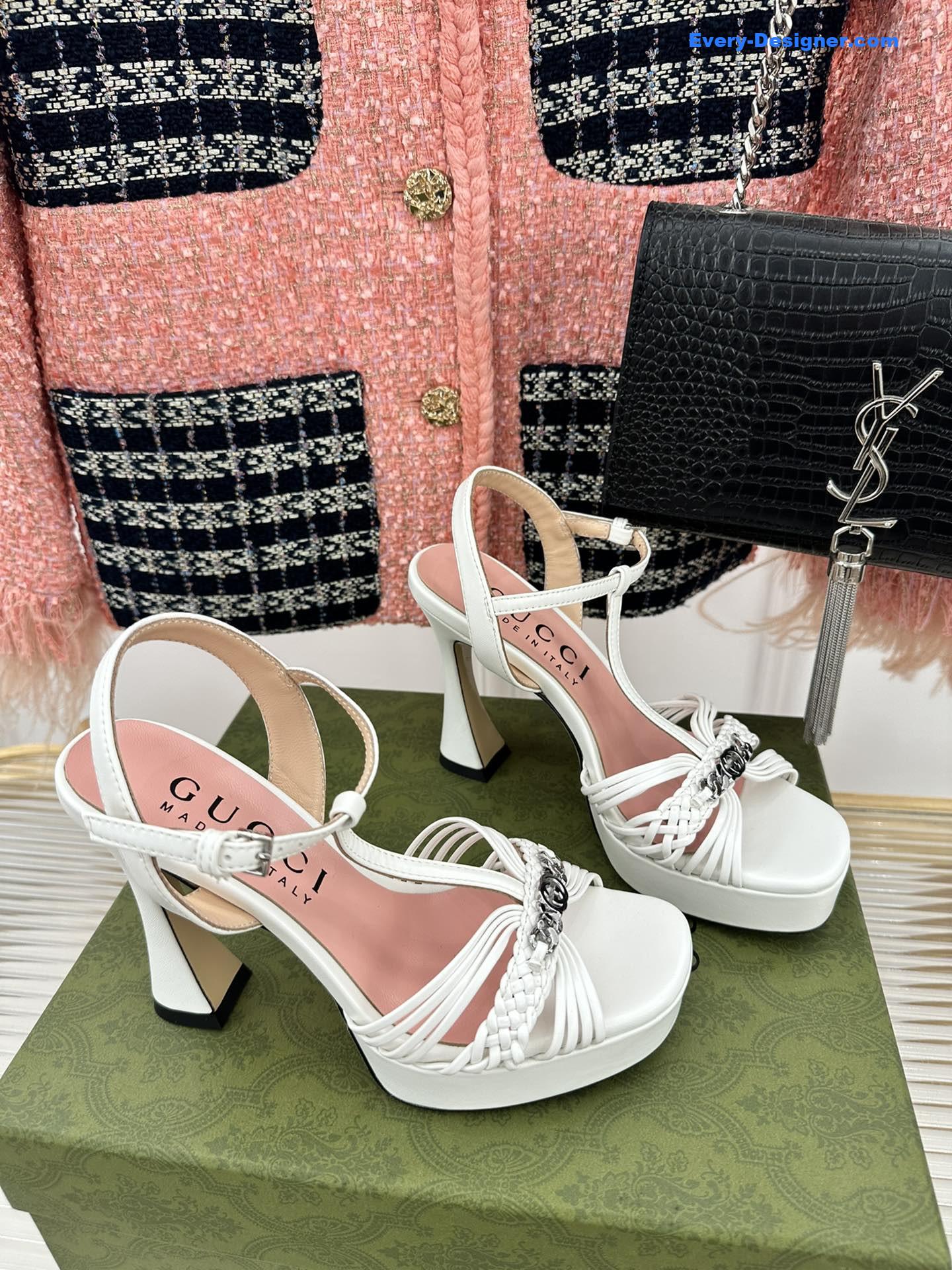Gucci platform woven strap high heels